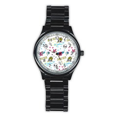 Emo Teens Doodle Seamless Stainless Steel Round Watch by Vaneshart