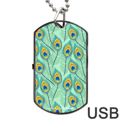 Lovely Peacock Feather Pattern With Flat Design Dog Tag Usb Flash (one Side)
