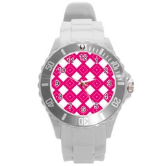 Backgrounds Pink Round Plastic Sport Watch (l) by HermanTelo