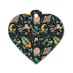 Texture Patterns Aliens Rockets Space Dog Tag Heart (one Side) by Vaneshart