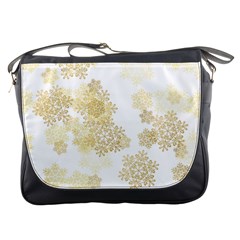 Christmas Gold Stars Snow Flakes  Messenger Bag by Lullaby