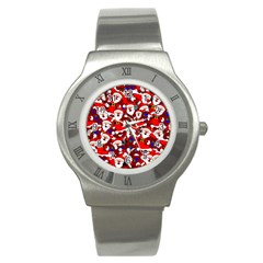 Nicholas Santa Christmas Pattern Stainless Steel Watch by Simbadda