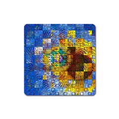 Sunflower Kaleidoscope Pattern Square Magnet by Simbadda