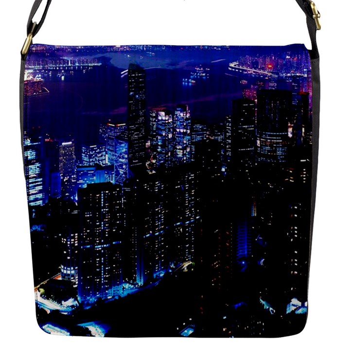 Night City Dark Flap Closure Messenger Bag (S)