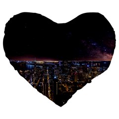 Light Sky Skyline Night Star Milky Way Cosmos Spiral City Skyscraper Urban Cityscape Dark San Franci Large 19  Premium Heart Shape Cushions by Vaneshart