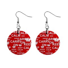 Keep Calm And Carry On Mini Button Earrings by Vaneshart