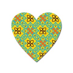 Flowers In Squares Pattern                                               Magnet (heart) by LalyLauraFLM