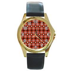 Plaid 857955 960 720 Round Gold Metal Watch by vintage2030
