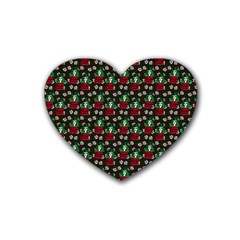 Girl With Green Hair Pattern Brown Floral Heart Coaster (4 Pack)  by snowwhitegirl