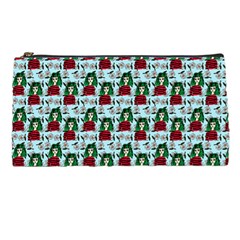 Girl With Green Hair Pattern Blue Floral Pencil Cases by snowwhitegirl