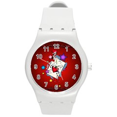 The Red Card Heart A With Fairy Round Plastic Sport Watch (m) by FantasyWorld7