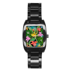 Tropical Greens Stainless Steel Barrel Watch by Sobalvarro