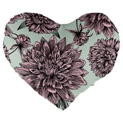 Flowers Large 19  Premium Flano Heart Shape Cushions by Sobalvarro