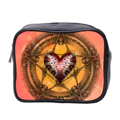 Awesome Heart On A Pentagram With Skulls Mini Toiletries Bag (two Sides) by FantasyWorld7