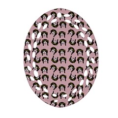 Retro Girl Daisy Chain Pattern Light Pink Ornament (oval Filigree) by snowwhitegirl