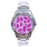 Exotic Tropical Leafs Watercolor Pattern Stainless Steel Analogue Watch Front