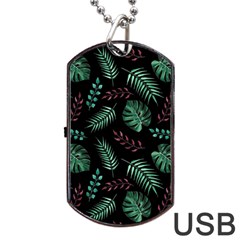 Tropical Leaves Pattern Dog Tag Usb Flash (one Side)