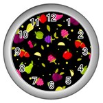Vector Seamless Summer Fruits Pattern Colorful Cartoon Background Wall Clock (Silver)
