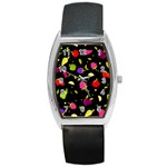 Vector Seamless Summer Fruits Pattern Colorful Cartoon Background Barrel Style Metal Watch