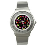 Vector Seamless Summer Fruits Pattern Colorful Cartoon Background Stainless Steel Watch