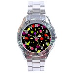 Vector Seamless Summer Fruits Pattern Colorful Cartoon Background Stainless Steel Analogue Watch