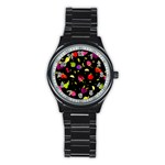 Vector Seamless Summer Fruits Pattern Colorful Cartoon Background Stainless Steel Round Watch