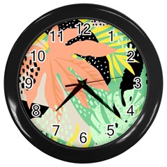Abstract Seamless Pattern With Tropical Leaves Hand Draw Texture Vector Wall Clock (black) by Vaneshart