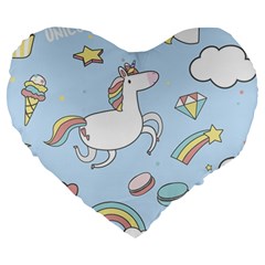 Unicorn Seamless Pattern Background Vector Large 19  Premium Heart Shape Cushions by Sobalvarro