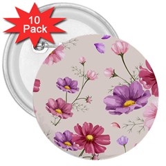 Vector Hand Drawn Cosmos Flower Pattern 3  Buttons (10 Pack)  by Sobalvarro