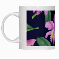 Vector Hand Drawn Orchid Flower Pattern White Mugs by Sobalvarro