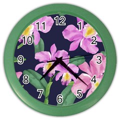 Vector Hand Drawn Orchid Flower Pattern Color Wall Clock by Sobalvarro