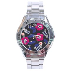 Vector Seamless Flower And Leaves Pattern Stainless Steel Analogue Watch by Sobalvarro