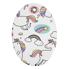 Cute Unicorns With Magical Elements Vector Ornament (oval) by Sobalvarro