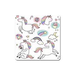 Cute Unicorns With Magical Elements Vector Square Magnet by Sobalvarro