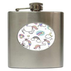 Cute Unicorns With Magical Elements Vector Hip Flask (6 Oz) by Sobalvarro