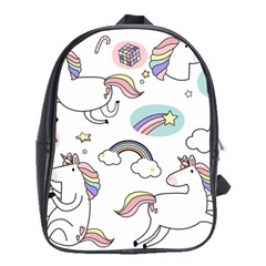 Cute Unicorns With Magical Elements Vector School Bag (large) by Sobalvarro