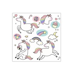 Cute Unicorns With Magical Elements Vector Satin Bandana Scarf by Sobalvarro