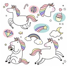 Cute Unicorns With Magical Elements Vector Wooden Puzzle Square by Sobalvarro