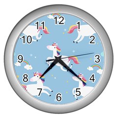 Unicorn Seamless Pattern Background Vector (2) Wall Clock (silver) by Sobalvarro