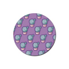 Seamless Pattern Patches Cactus Pots Plants Rubber Coaster (round)  by Vaneshart