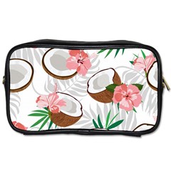 Seamless Pattern Coconut Piece Palm Leaves With Pink Hibiscus Toiletries Bag (two Sides) by Vaneshart