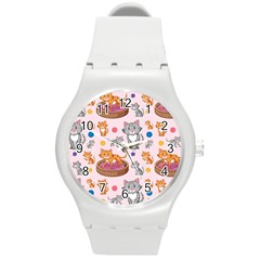 Cat Seamless Pattern Round Plastic Sport Watch (m) by Vaneshart