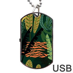Abstract Seamless Pattern With Tropical Leaves Dog Tag Usb Flash (two Sides)