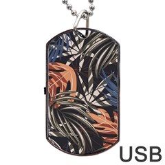 Trend Seamless Pattern With Colorful Tropical Leaves Plants Brown Background Dog Tag Usb Flash (two Sides)