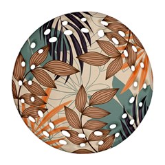 Trend Abstract Seamless Pattern With Colorful Tropical Leaves Plants Beige Round Filigree Ornament (two Sides) by Vaneshart