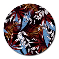 Trending Abstract Seamless Pattern With Colorful Tropical Leaves Plants Black Round Mousepads by Vaneshart