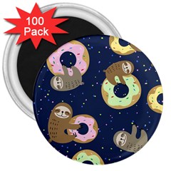 Cute Sloth With Sweet Doughnuts 3  Magnets (100 Pack) by Sobalvarro