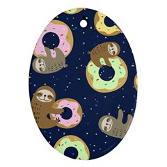 Cute Sloth With Sweet Doughnuts Oval Ornament (two Sides) by Sobalvarro