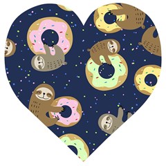 Cute Sloth With Sweet Doughnuts Wooden Puzzle Heart by Sobalvarro
