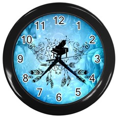 Piano With Feathers, Clef And Key Notes Wall Clock (black) by FantasyWorld7
